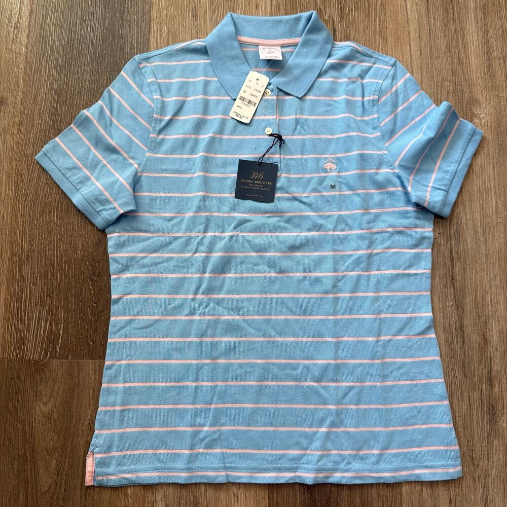 Vintage Brooks Brothers Golden Fleece women polo top shirt size M baby blue pink